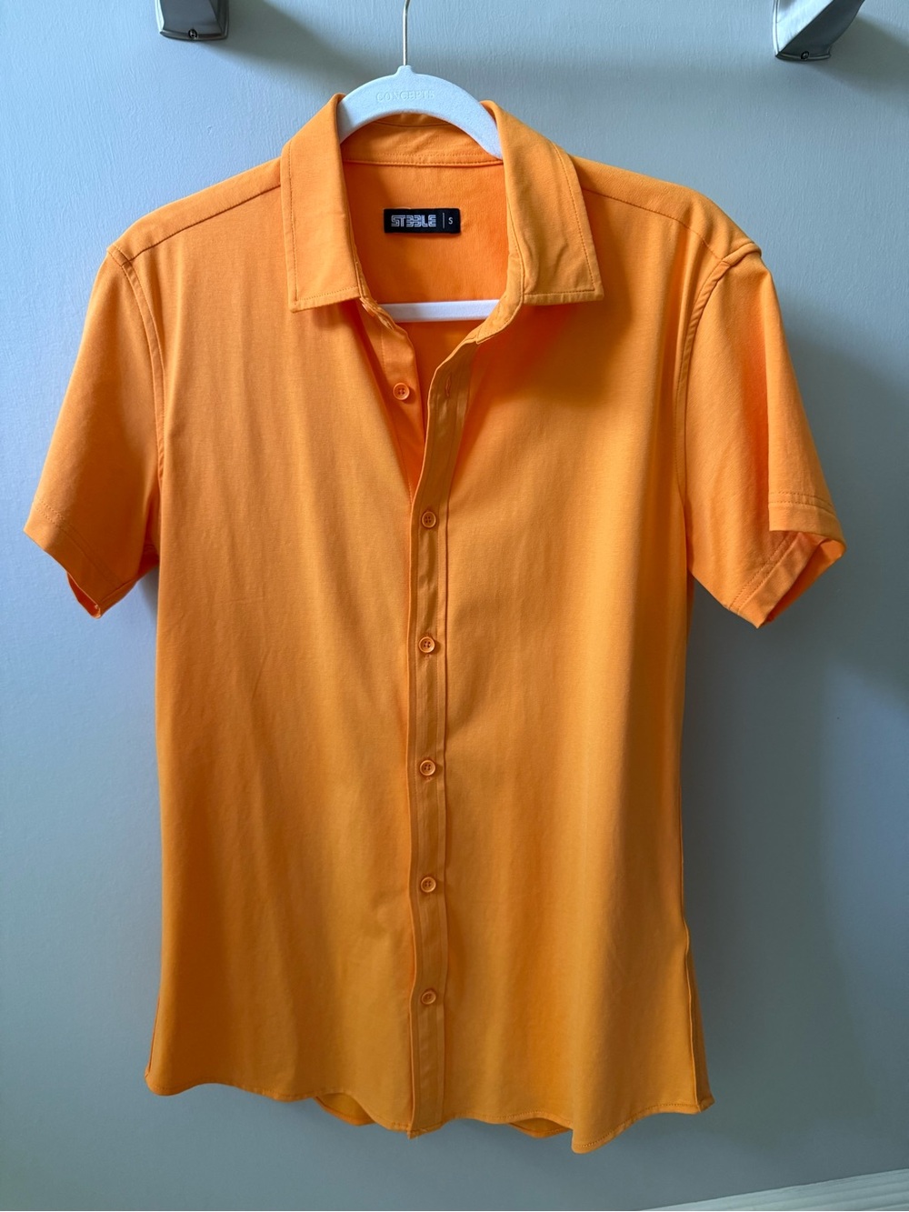 St33le Orange Short-Sleeve Casual Button-Down Shirt